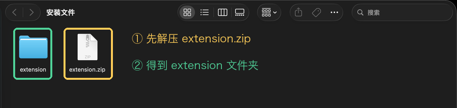 第 2 步，解压 extension.zip 并得到 extension 文件夹